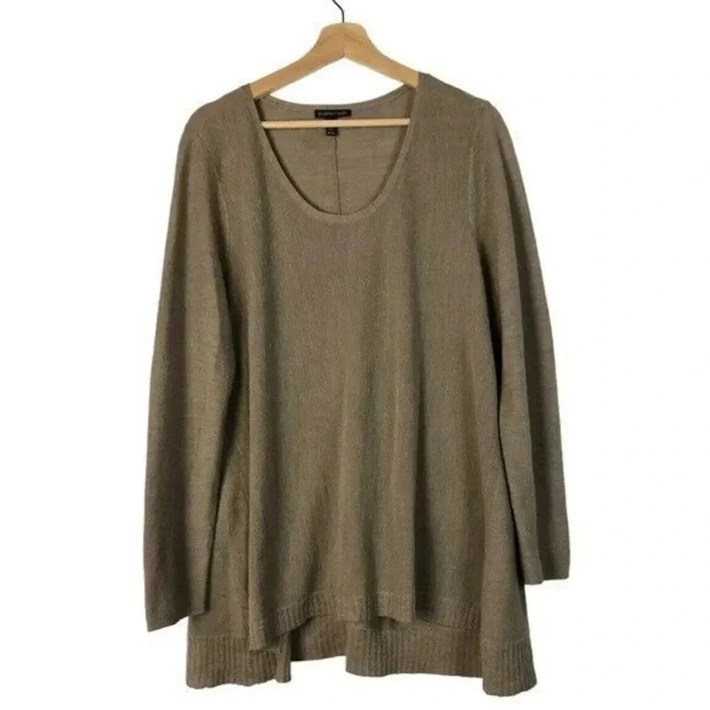 Eileen Fisher Light Brown Merino Wool Swing Knit Long Sleeve Sweater XL
